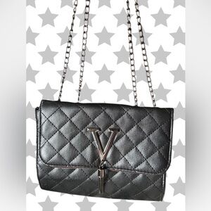 Black faux leather quilted crossbody/shoulder bag with gunmetal chain strap